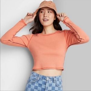 Women's orange Long Sleeve Slim Fit Baby T-shirt NWT